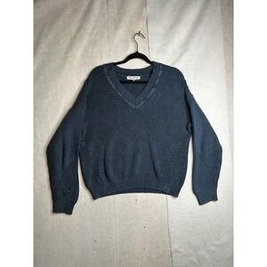 Tommy Bahama Womens Small Teal Blue Cotton Shaker Stitch V-Neck Sweater SW421046